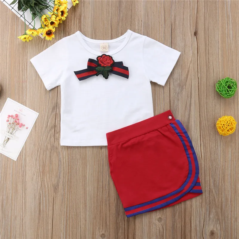 2019 Fashion Newborn Kids Baby Girls Tie Tops clothes+ Dress Outfits Clothes Set 2PCS Good Quality Cotton New Hot Sale O-Neck