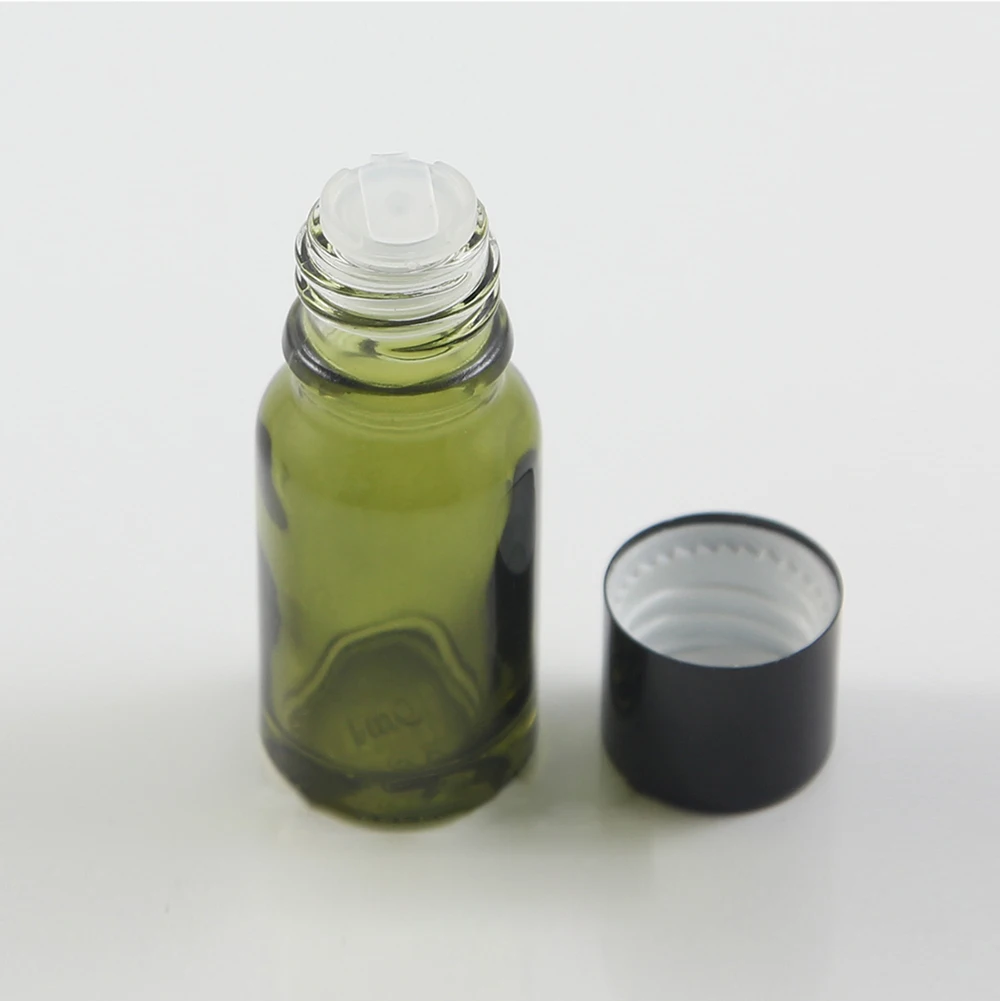 10ml bottle size sample containers for cosmetics, glass serum bottle 10ml with shiny black cap