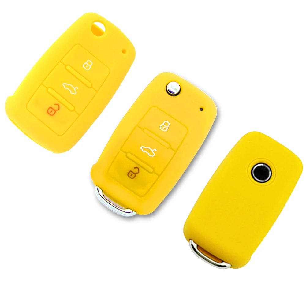 For Volkswagen VW Golf Mk6 GTI Polo Octavia Yeti Mii Silicone Cover Case Cover Flip Remote Key 3 Button Floding Key Protecetion
