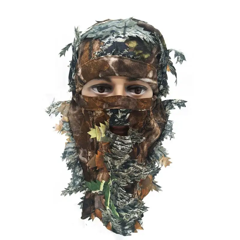 3D Training Mask Camouflage Thin Breathable Hoods Leaf Stereo Camouflage Hunting Mask Hat Balaclava Woodland Full Face Mask CS