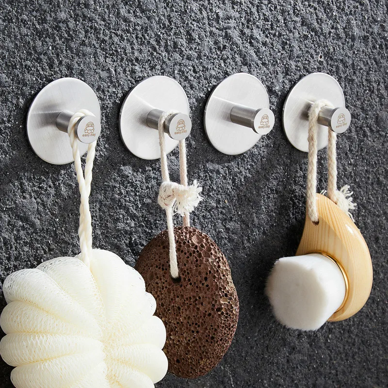 

4pcs Stainless Steel Home Kitchen Wall Door Sticky Self Adhesive Hook Hanger Holder Room Kitchen Door Wall