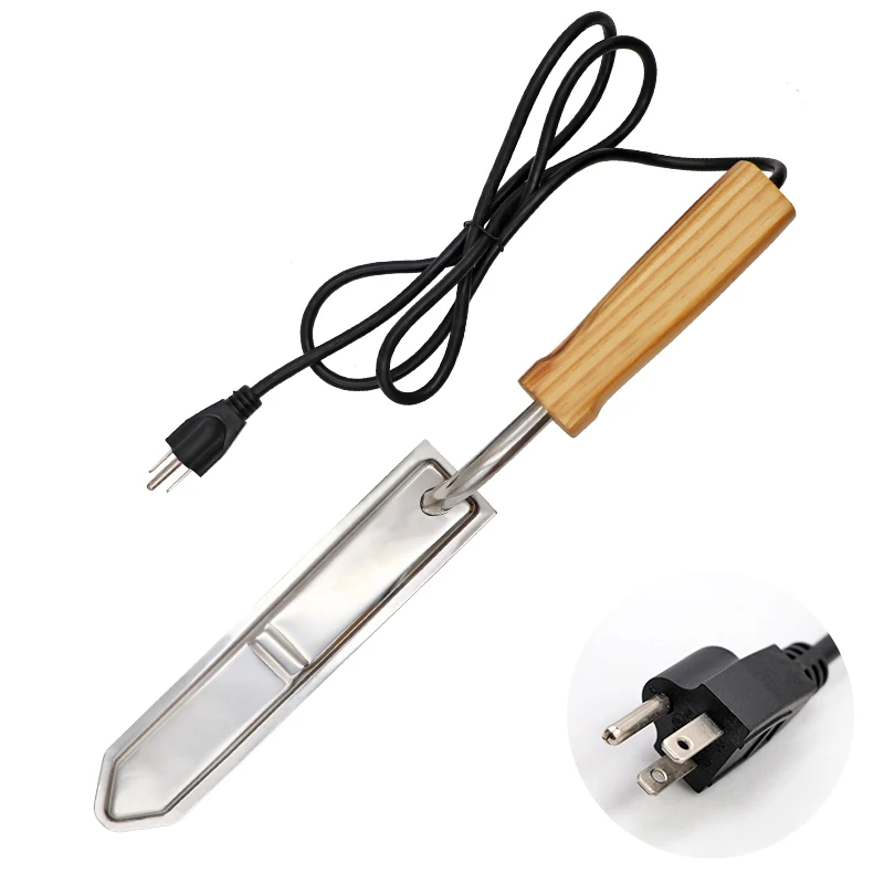220V  Electric Beekeeping Honey Knife Bee Honey Cutting Knife Heating Handle Wooden Tools Stainless Steel Scraper
