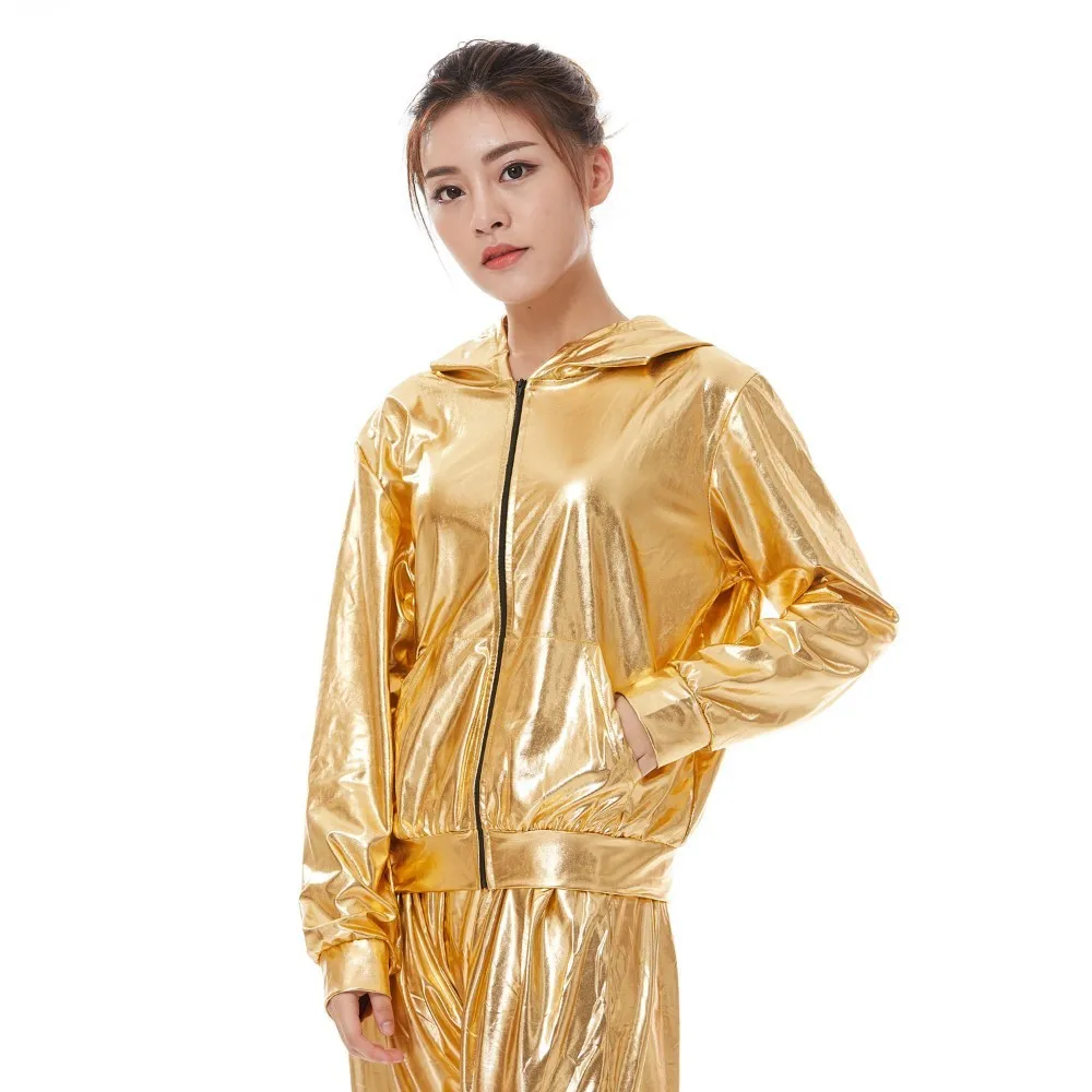 Heroprose Spring Autumn Kid Audlt Bomber With Pockets Jacket Gold Stage Performance Paillette Feminina Casaco Hip Hop Dance Coat