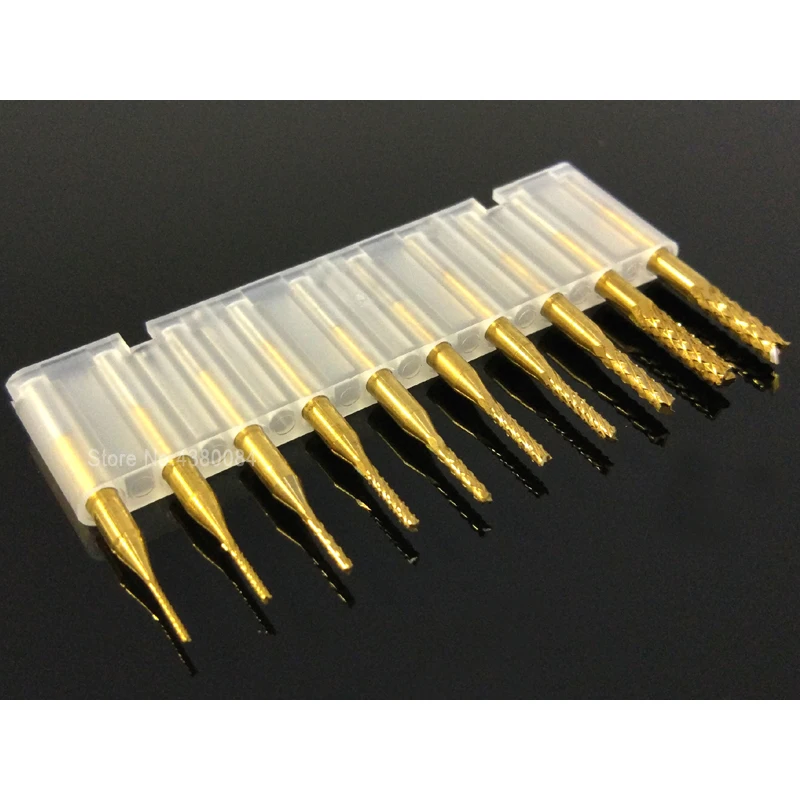 10Pcs Set Boxed 0.8-3.175mm Corn Milling Cutter Carbide Material PCB Drill Bits 1/8