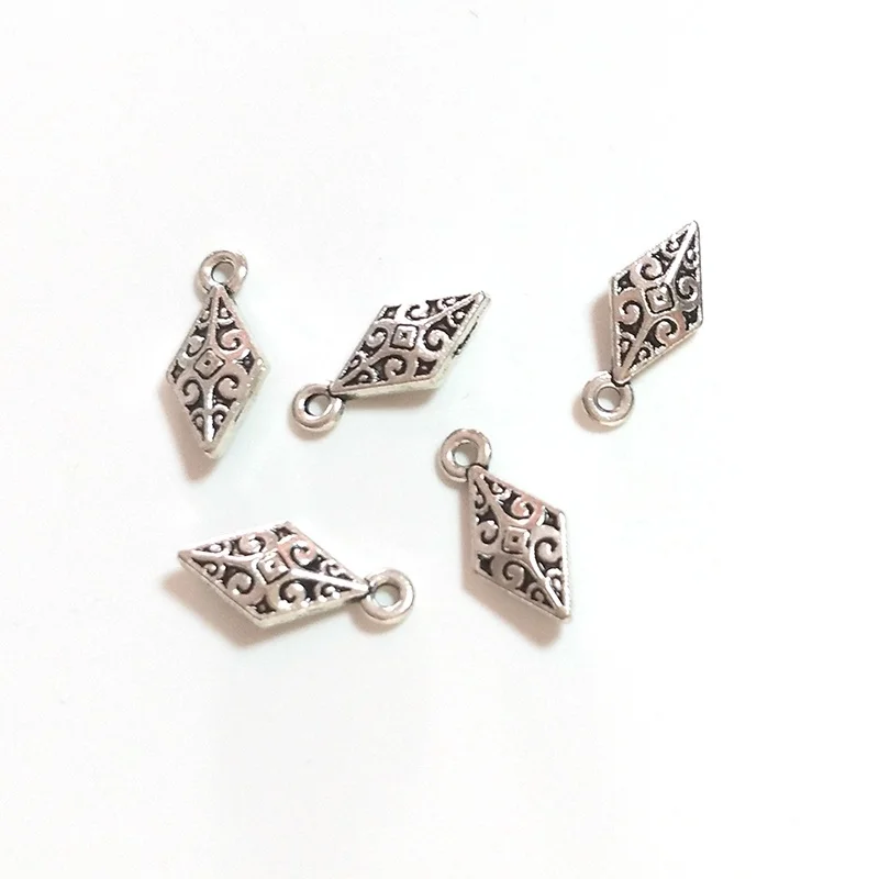 2021 Fashion 30pcs/bag 16*8MM Zinc Alloy Antique  Metal Rhombus Charms Pendants for DIY Jewelry Accessories