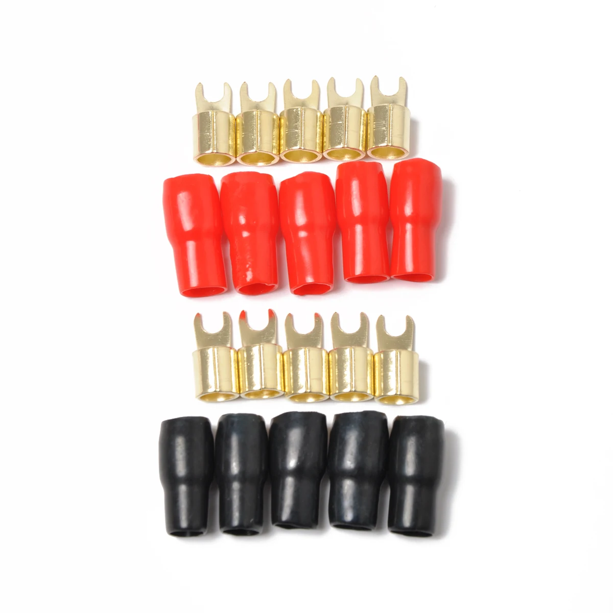 

Copper Gold Plated 4 GA Strip Spade Fork Adapters Connectors Plugs Crimp Barrier Spades For Speaker Wire Cable Terminal Plug