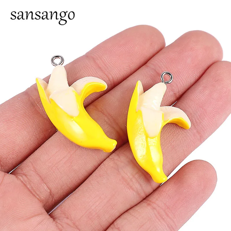 10pcs Yellow Resin Banana Fruit Charms Pendant For Jewelry Making Accessories DIY Earrings Bracelet Necklace Keychain Gift