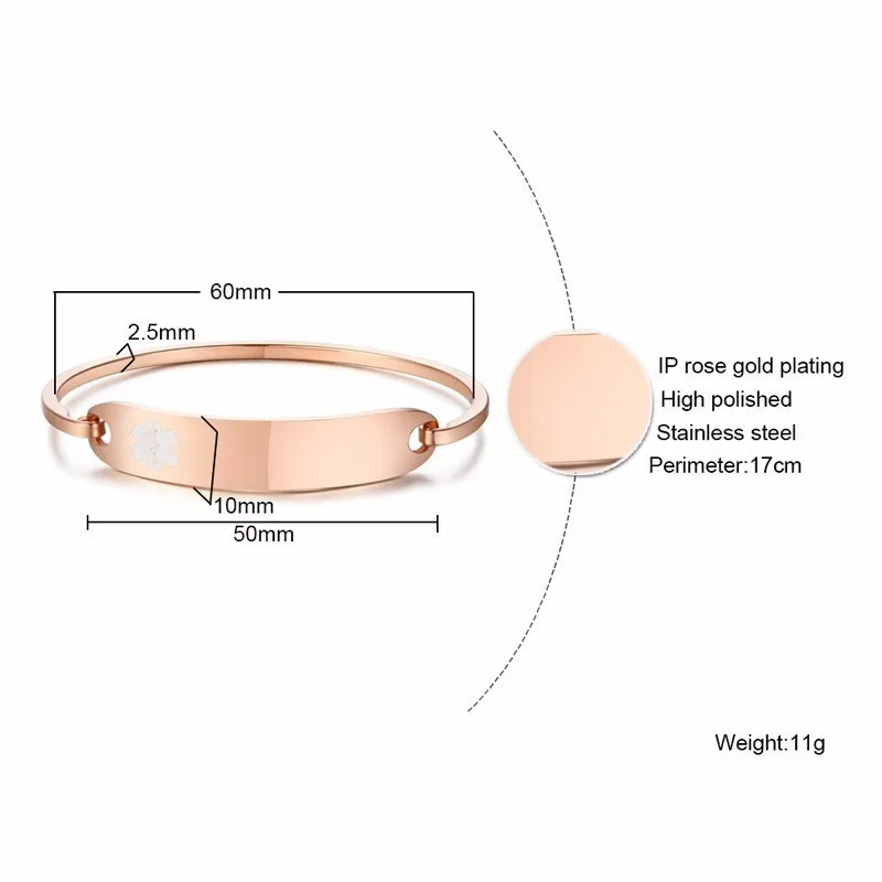 Pulseira de alerta médico personalizada, bracelete de aço inoxidável anti-alergia para gravação, masculino, feminino, joia personalizada