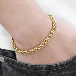 Women's Men's Bracelets Stainless Steel Bracelet Gold Color Wheat Link Chain Bracelet Jewelry Wholesale 7-11inch KBM138