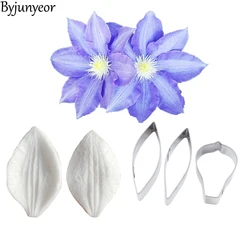 Clematis Flower Petal Veiners Silicone Molds Sugarcraft Resin Art Clay Cold porcelainWater Paper Marshmallow Earring Tools CS282
