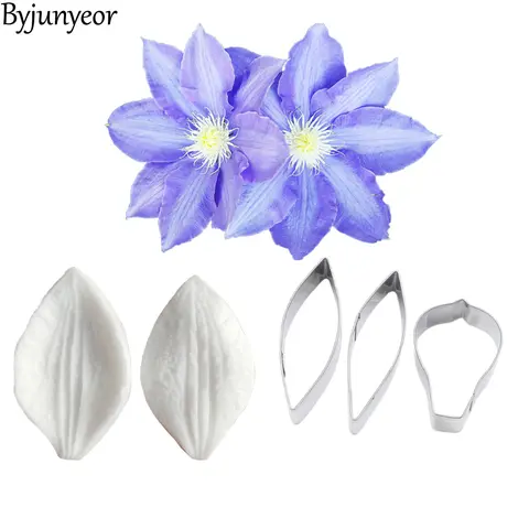 Clematis 꽃 꽃잎 Veiners 실리콘 금형 Fondant Sugarcraft Gumpaste 수지 점토 물 종이 케이크 장식 도구 CS282