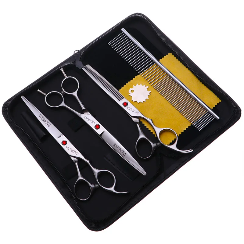 

7" Professional Hair Scissors Salon Barber Hairdressing Shears Haircut Tool Kit 4Pcs/Set For Pet Grooming Hair Silver Style