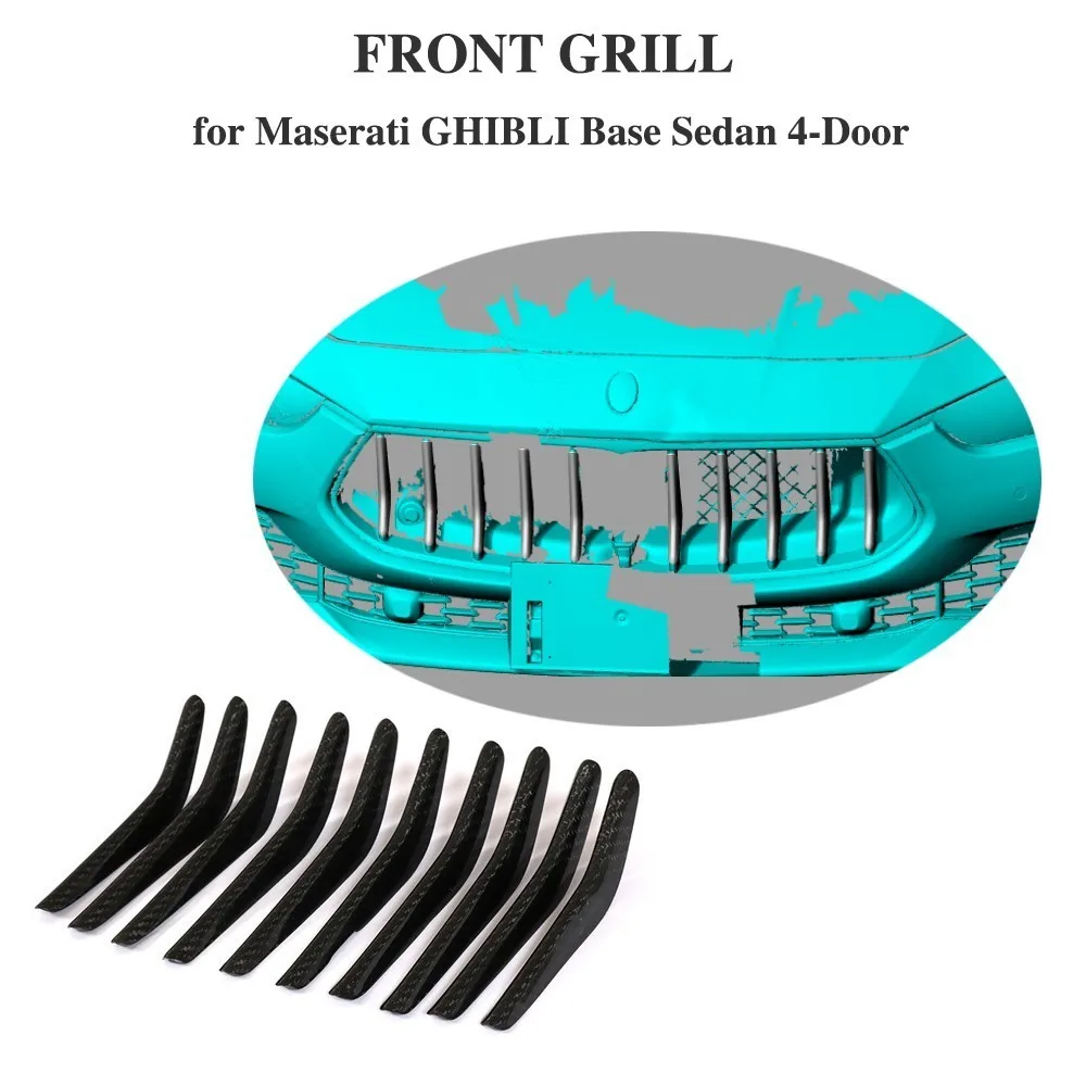 10pcs/set Front Grill For Maserati Ghibli 2018-2019 Base Sedan 4-Door Carbon Fiber Front Bumper Decoration Strips