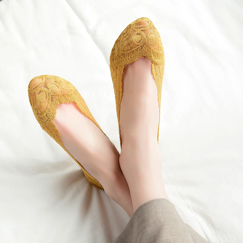 Summer women girl Silica Gel Lace Boat Socks Invisible Cotton Sole Non-slip Antiskid Slippers Anti-Slip Sock 1pair=2pcs ws7414 image 4