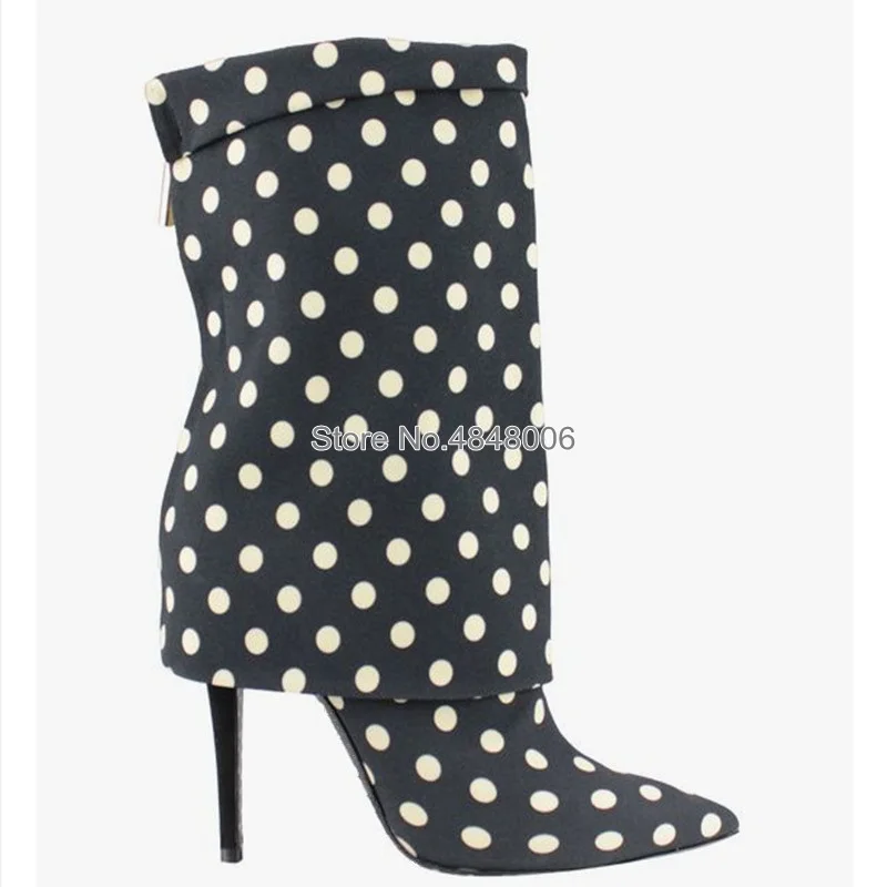 2019 moda Polka Dot donna stivaletti Sexy punta a punta tacchi a spillo tacchi alti Botas nero bianco passerella scarpe misura grande 43