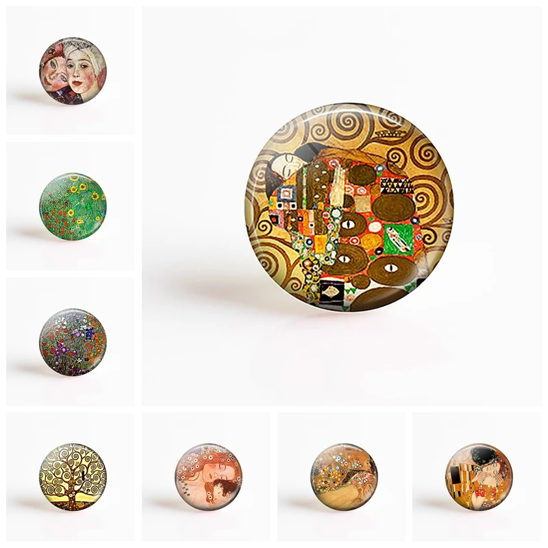 25mm Round Glass Cabochon Gustav Klimt Art Pendant Making Photo Cameo Cabochon Setting Supplies For DIY Jewelry Accessories