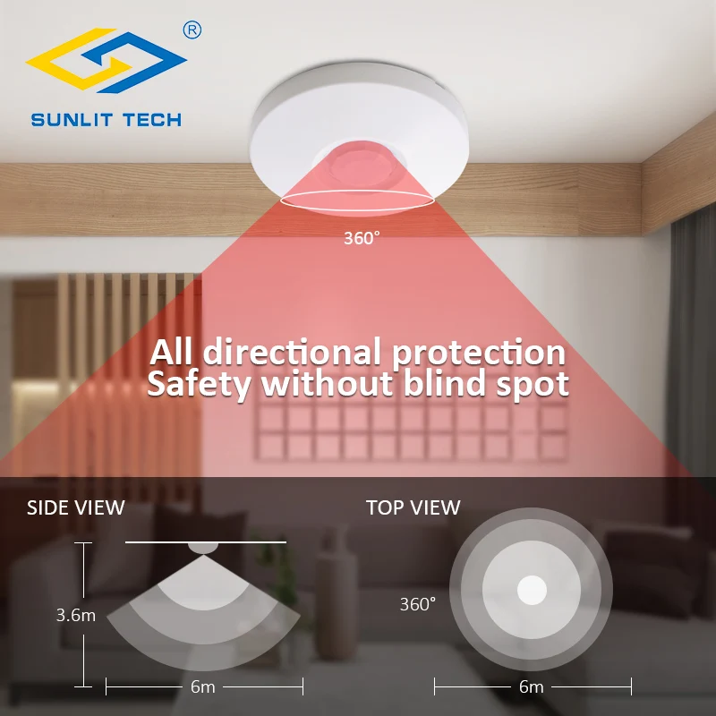 Indoor Wire Ceiling PIR Motion Sensor 360 Degree Infrared Detector High Sensitivity for Open Space Alarm Home Security System