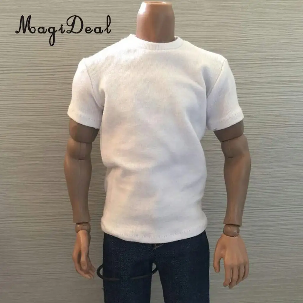 1/6 Cotton Black Loose Round Neck Short T-Shirt Top for 12 Inch Male Action Figure Body Clothes Acc