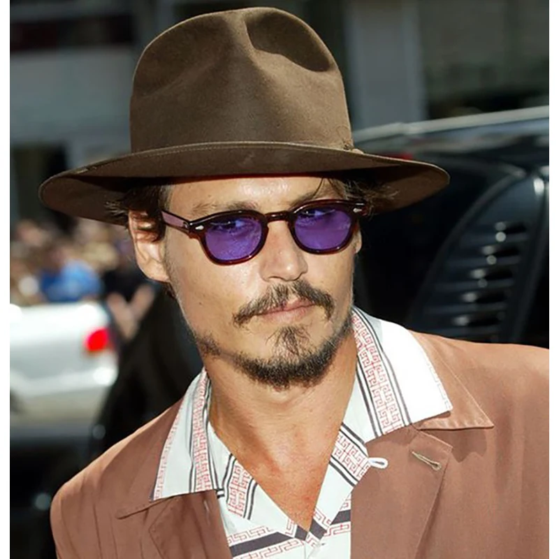 Retro Fashion Johnny Depp Bulat Kacamata Pria Jelas Berwarna Lensa Merek Desain Acara Pesta Wanita Kacamata Matahari Oculos De sol