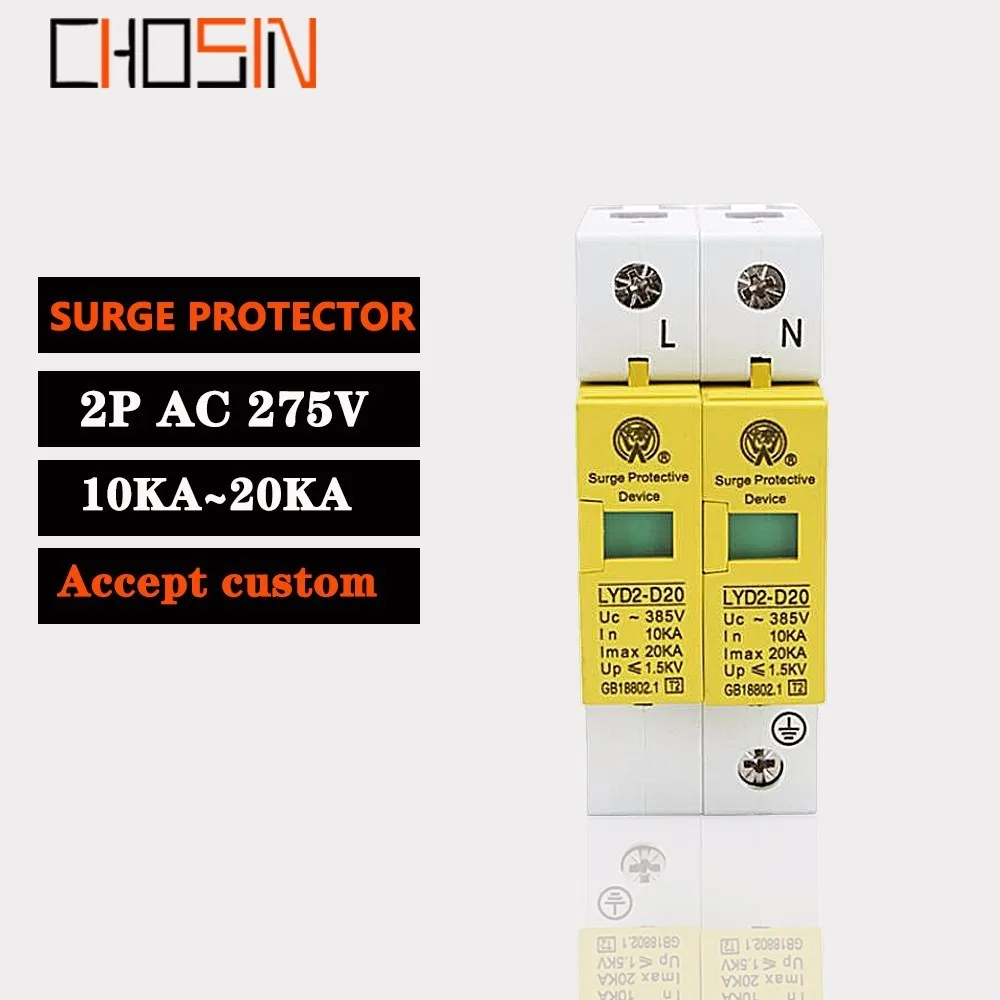 Surge Protector C20-2P 10ka~20ka 275V 385V 420V Ac Spd House Protective Low-voltage Arrester Device 1P+N Lightning Protection