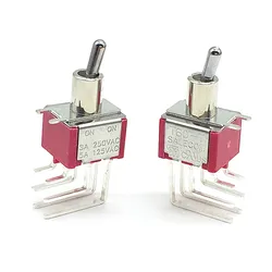 2pcs Miniature Latching Toggle Switch T80-T ON ON 6 pins DPDT 2 Position 3A/250V 5A/125V 6mm T8012L