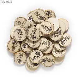 50Pcs Uil Hout Knoppen Voor Naaien Scrapbooking Kleding Ambachten Handmadecard Maken Diy Home Decor Gereedschap 25Mm