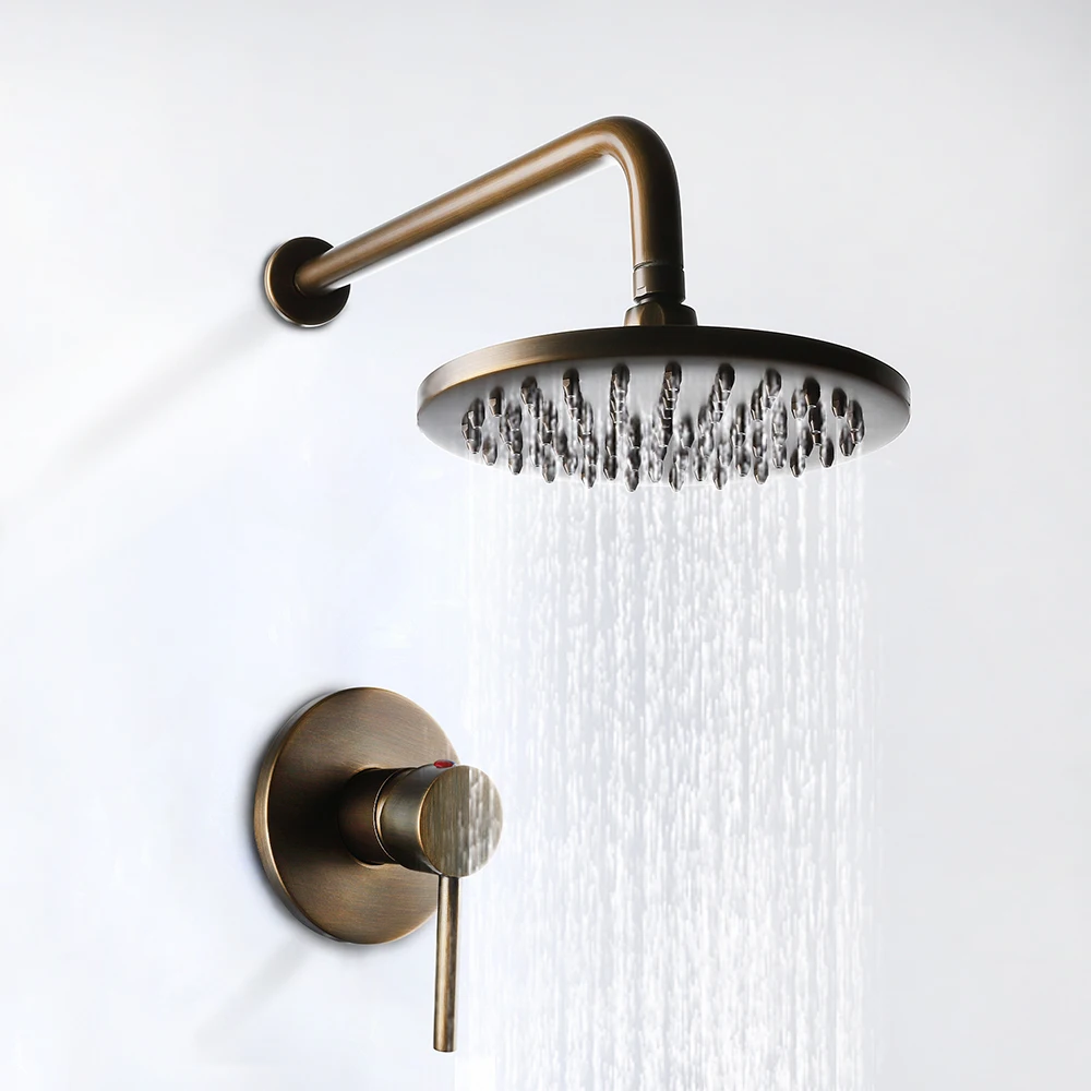 SKOWLL Rain Shower Set Wall Single Faucet Shower Bathroom Hot and Cold Shower System Mixer Tap, Brown HG-8601