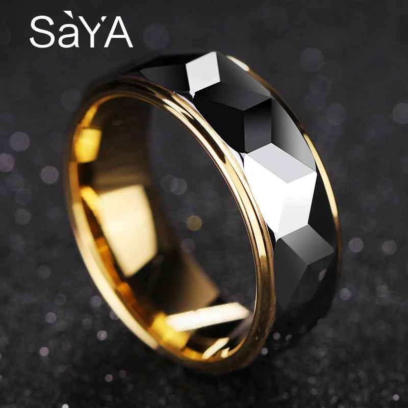 Hot Selling 8mm Width Gold Color Plating Tungsten Rings for Man Woman Engagement Prism Design Men's Band Alianca De Casamento