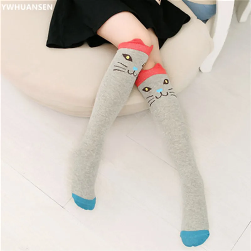 YWHUANSEN 1 Pair 2024 Girls Knee High Socks Animal Cotton Knit Over Calf Socks for Kids Teens Cute Cartoon Children Socks Spring