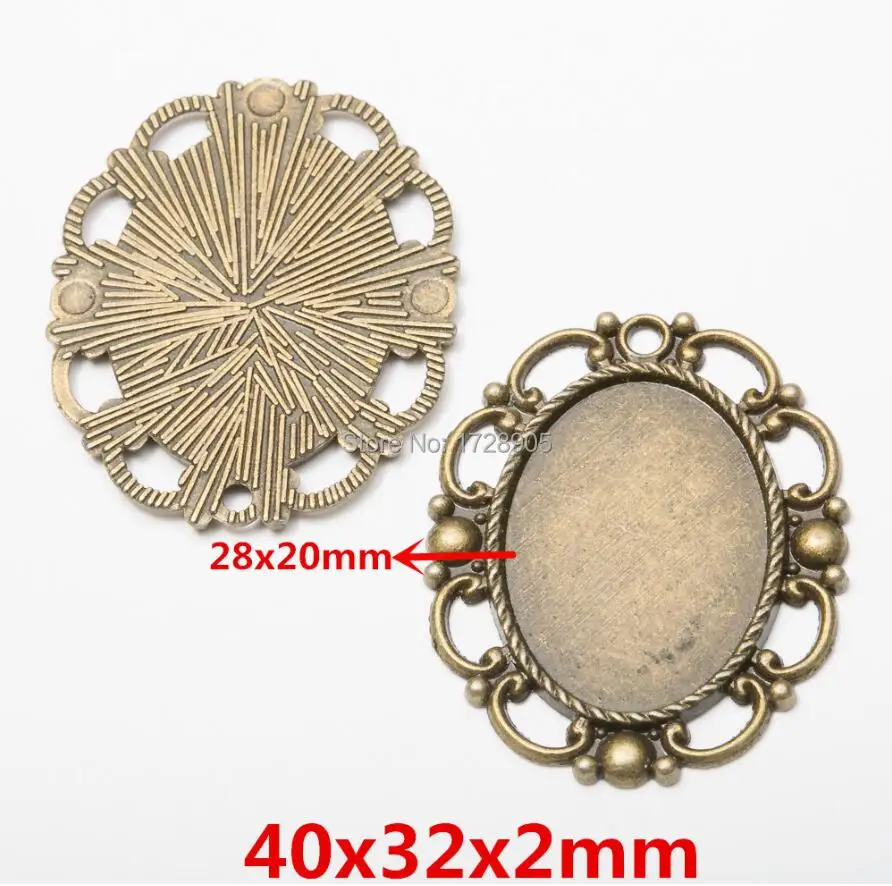 Bandeja de ajuste de Base Bazel, colgante chapado en bronce antiguo, cabujón de cristal ovalado, accesorios para collar de joyería DIY, 10 Uds. Para fabricación de joyas