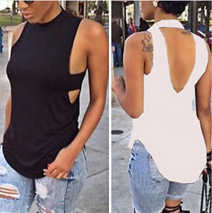 New Summer Sleeveless Tank Sexy Womens Ladies Backless Bandage V Back Loose Casual Loose Shirt Tank Tops Vest Female Black White