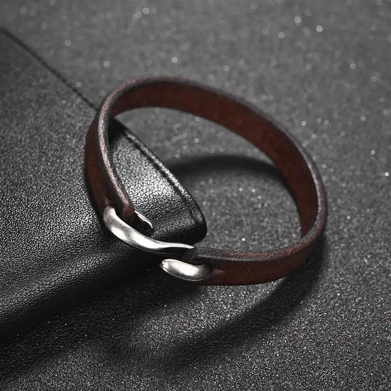 Men Bracelet Genuine Leather Bangle Retro Black Brown Orange Color Cuff Bracelet Classic Hooks Wristband Men Women Jewelry Gifts