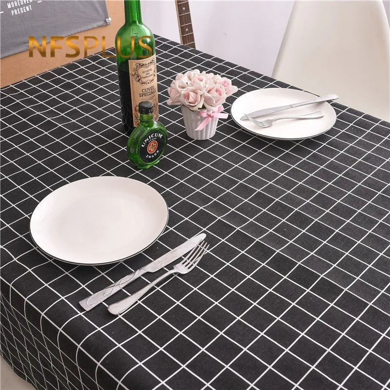 

Домашняя декоративная скатерть, клетчатая скатерть 140x200 см, черно-белая хлопково-льняная сетка, чехлы для обеденной вечеринки, свадьбы, Рождества