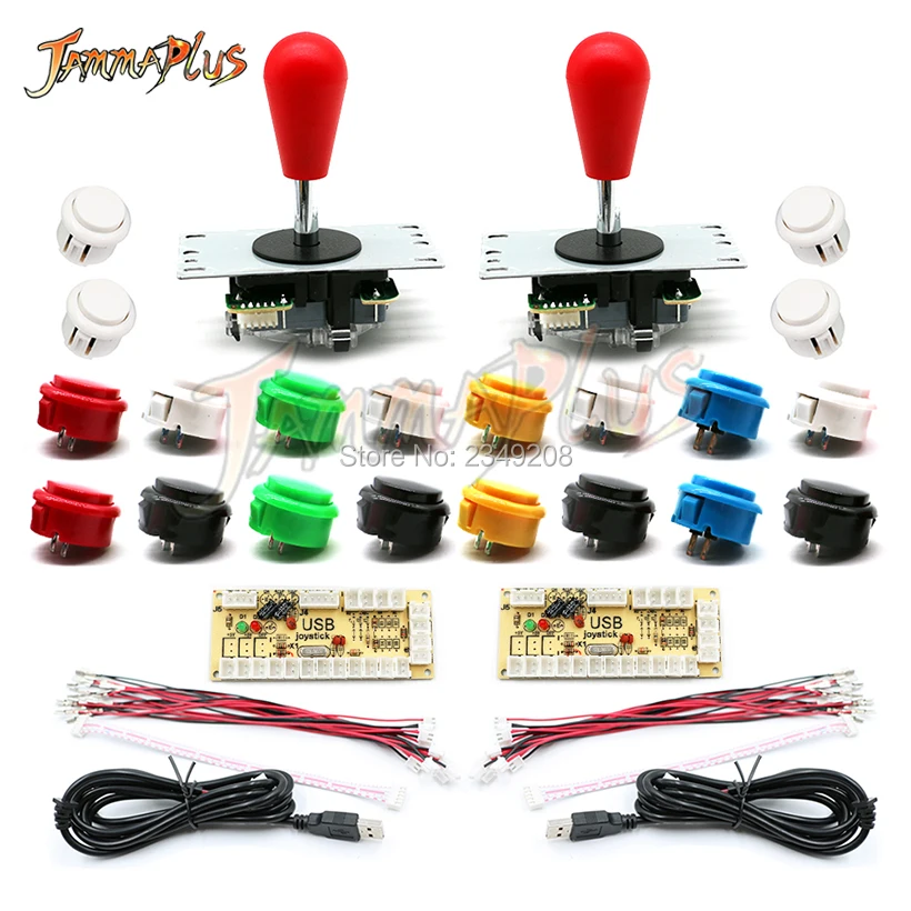 2 ผู้เล่น Zero Delay Arcade DIY 2 USB Encoder + 2 จอยสติ๊ก + 20 สำเนา SANWA Push ปุ่มอาเขตเกม Raspberry Pi Handle