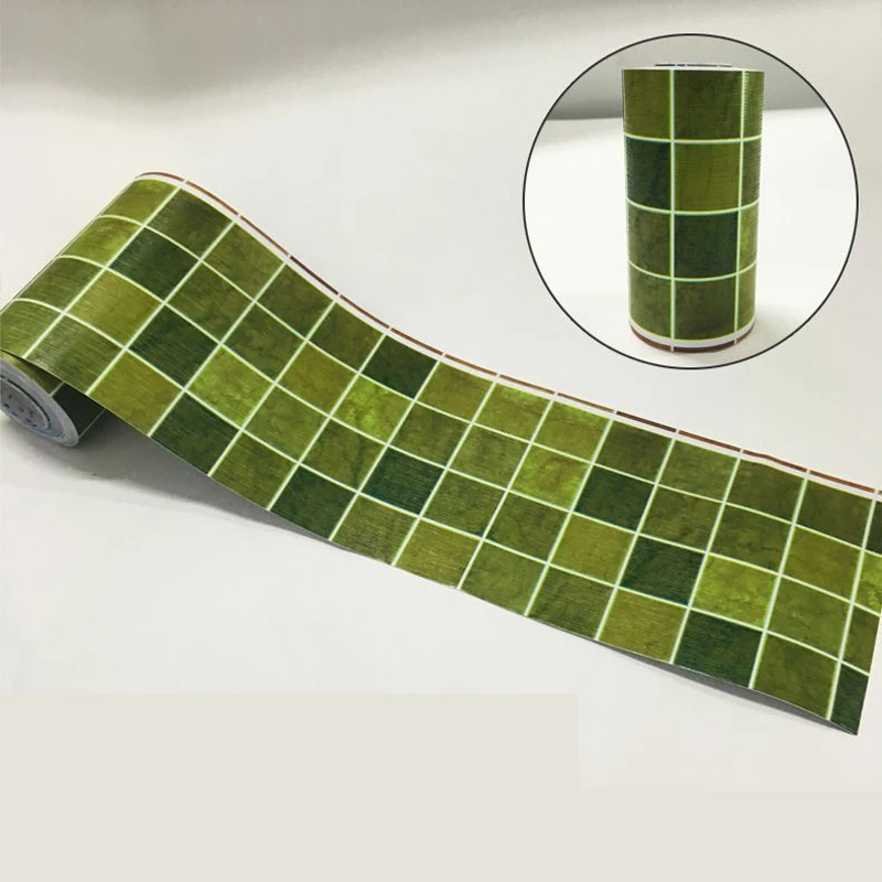 Classic Green Grid Wallpaper Borders Waterproof Bathroom Tile Waist Line Stickers Diy Adhesive Kitchen Wall Decor Sticker Ez073