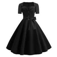 Women Square Collar Elegant Vintage Summer Dress Short Sleeve Midi Dress Robe Femme Casual Office Party Dress - Image 3