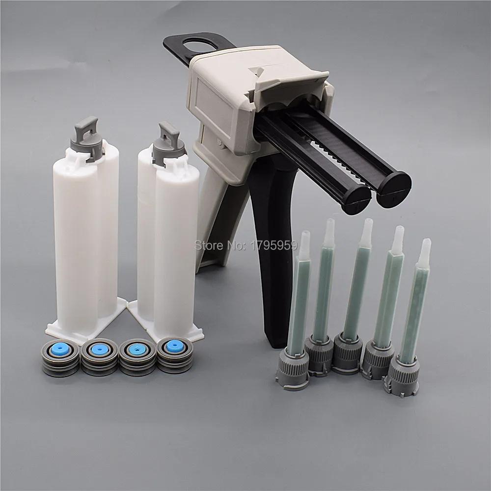 50ml AB colla per pistola per colla 1:1 pistola per calafataggio manuale adesiva con 2 pezzi 50ml 1:1 cartuccia vuota a doppio barilotto e 5 pezzi 1:1 ugello di miscelazione