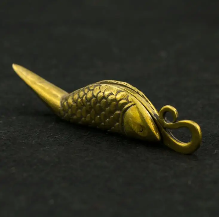 Collection Chinese Brass Carved Animal Fish Shape Small Knife Exquisite Small Pendant Statues