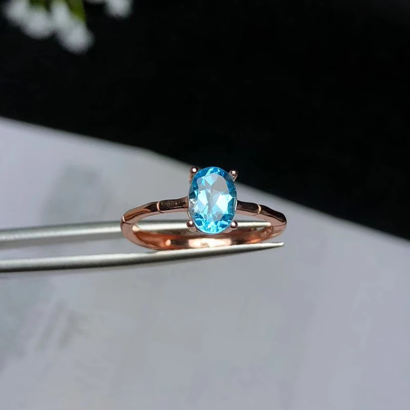 100% natural topaz silver ring for engagement 5 mm * 7 mm 0.6ct topaz ring solid 925 silver topaz jewelry birthday gift for lady