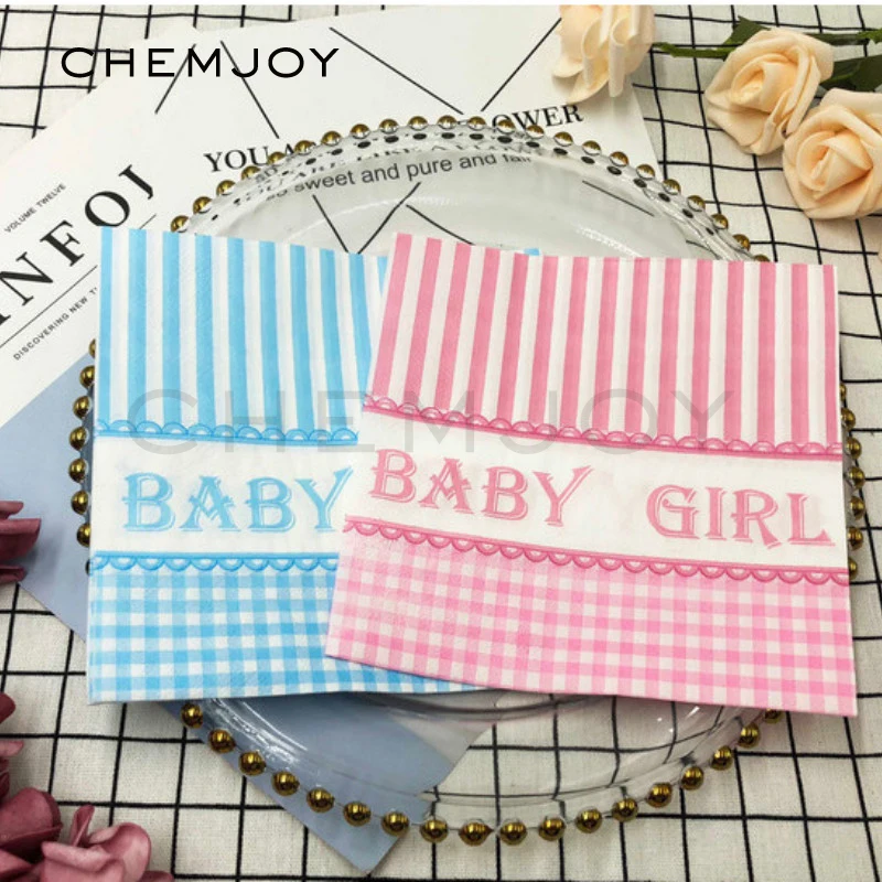 20 Sheets Disposable Tissues Decorative Party Napkins Baptism Gender Reveal Baby Shower Party Tableware Decor Decoupage Supplies