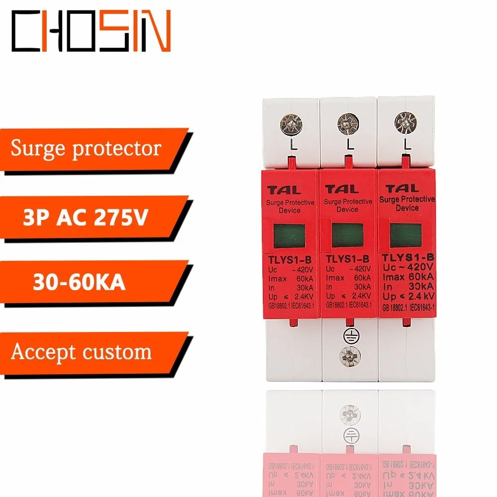 Surge Protector B60-3P 30KA~60KA 275V 385V 420V AC Spd House Protective Low-voltage Arrester Device 2P+N Lightning Protection