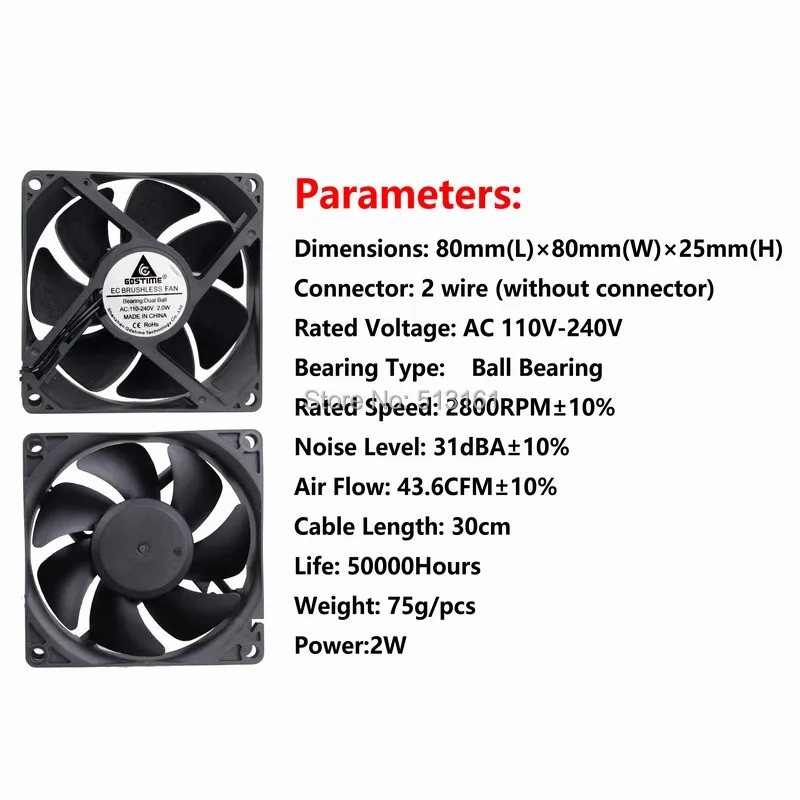 Ventilateur de refroidissement sans balais ce, 80mm 80mm x 25mm AC 110V 115V 120V 220V 240V, 10 pièces, ventilateur Axial, industrie, roulement à billes