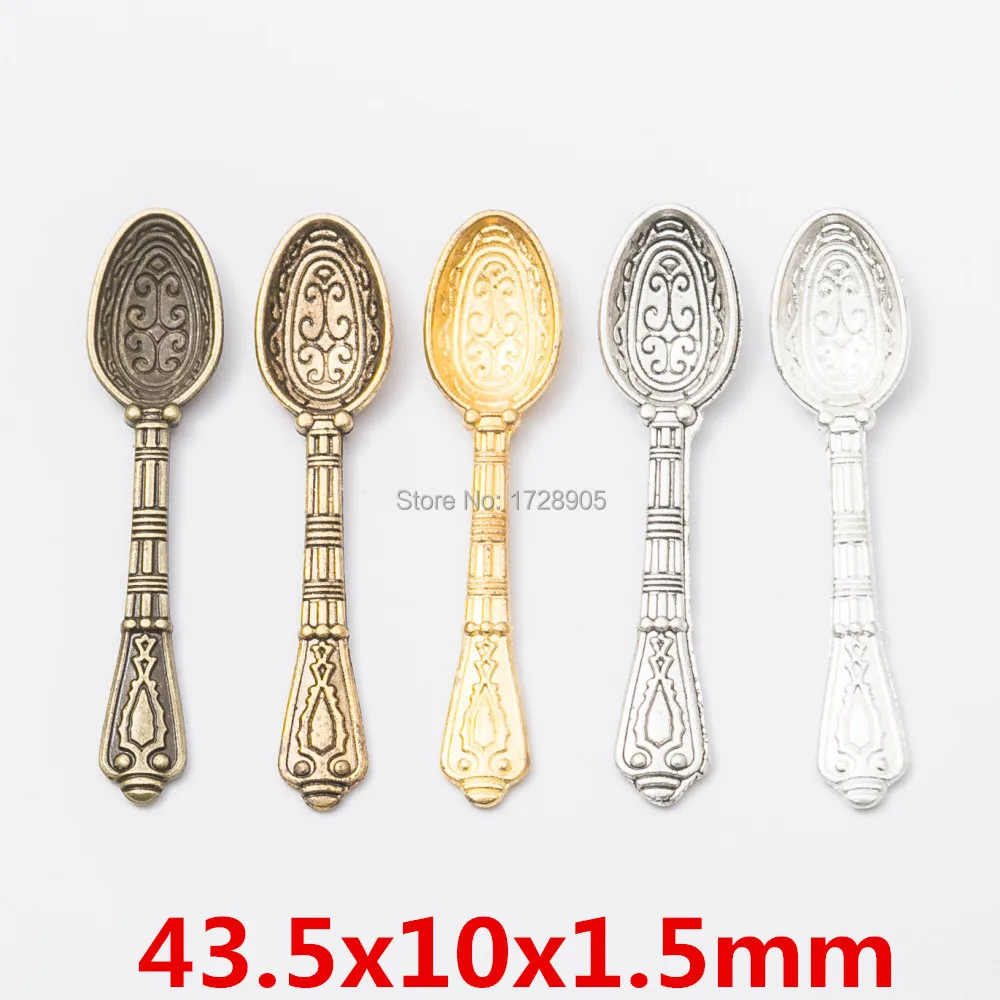 

pendant Spoon 10 pcs 44 mm Vintage Tableware Spoon Charms Zinc Alloy Metal Jewelry Accessories Retro Silver gold silver color