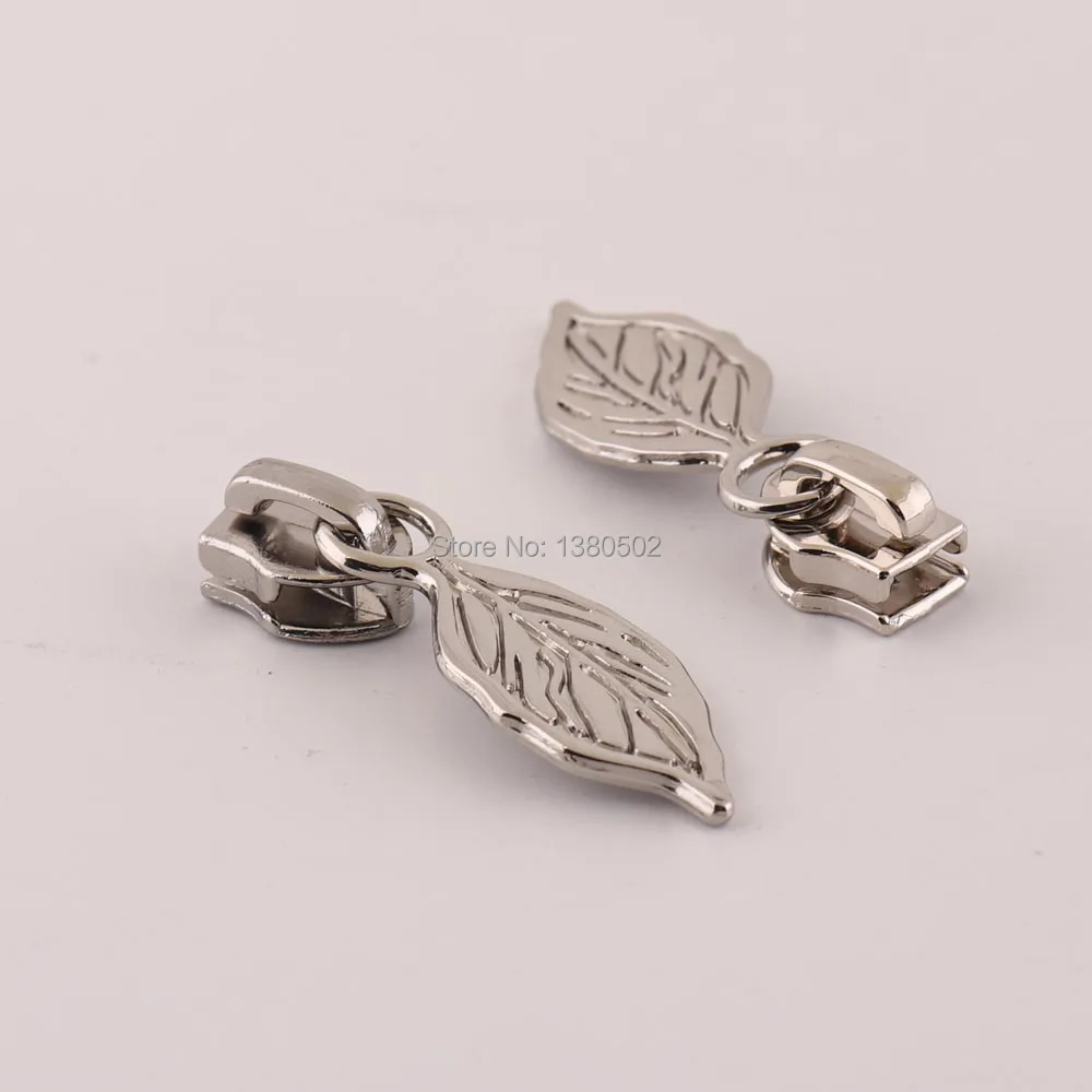 5pcs/lot Silver color zipper sliders Leaves zipper pull for bag garment decoration Accessories