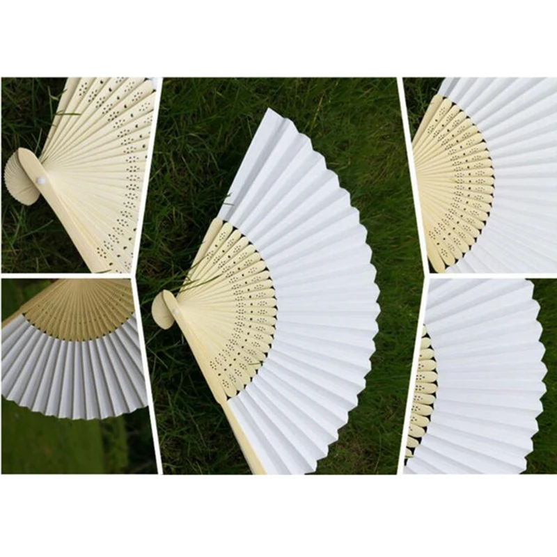 50 pcs/lot White Folding Elegant Paper Hand Fan Wedding Party Favors 21cm(white)