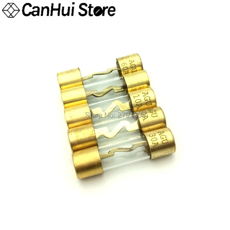 5Pcs 10*38MM Gold Plated Glass AGU Fuse Fuses Pack Car Audio Amp Amplifier 10A 15A 20A 25A 30A 40A 50A 60A 70A 80A 100A