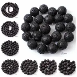 Round Natural Black Lava Rock Stone Bracelet Necklace Jewelry Loose Beads 15 Inch 4/6/8/10/12/14/16/18/20mm wj76