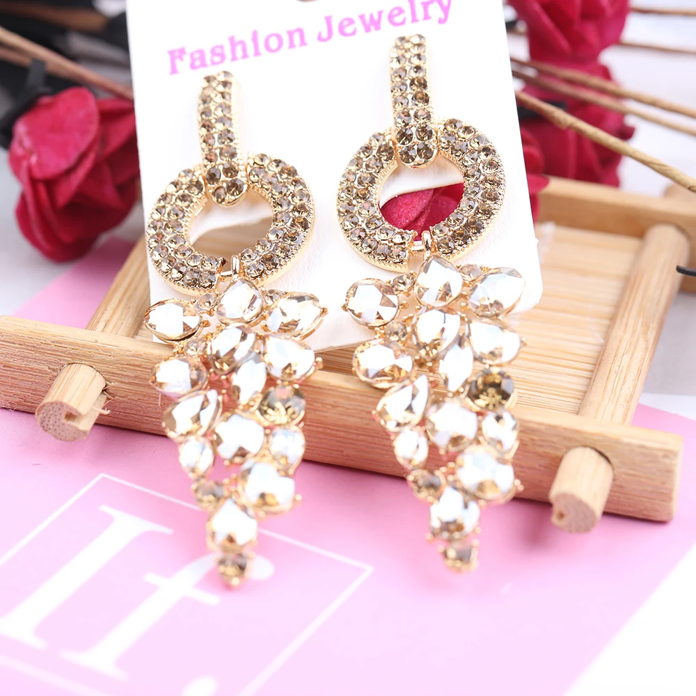 VEYO Elegant Round Rhinestone Drop Earrings Fashion Jewelry Crystal Earrings for Women Gift