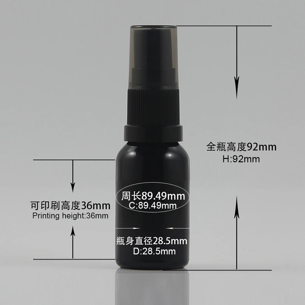 Shiny black glass mist spray bottle 15ml, Lotion glass packaging 15ml in stock