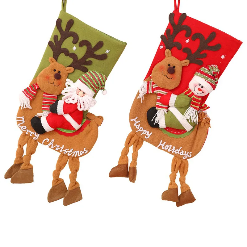 5 Pcs/Lot Cartoon Style Santa Claus Snowman Xmas Christmas Gift Bags Stockings Santa Sacks Winter Decorations for Home Tree 2018